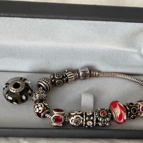 Pandora -Elegant Silver and Red Charm Bracelet 7.5 Size . - Picture 4 of 5